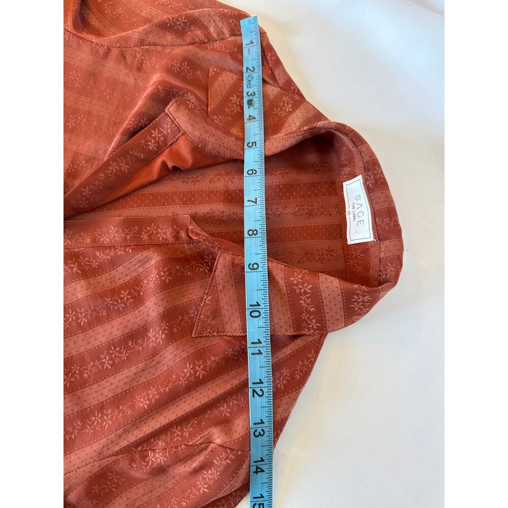 70s Retro Style Blouse Rust Orange Cloth Tonal Buttons Pointed Collar Size XS - Picture 5 of 9